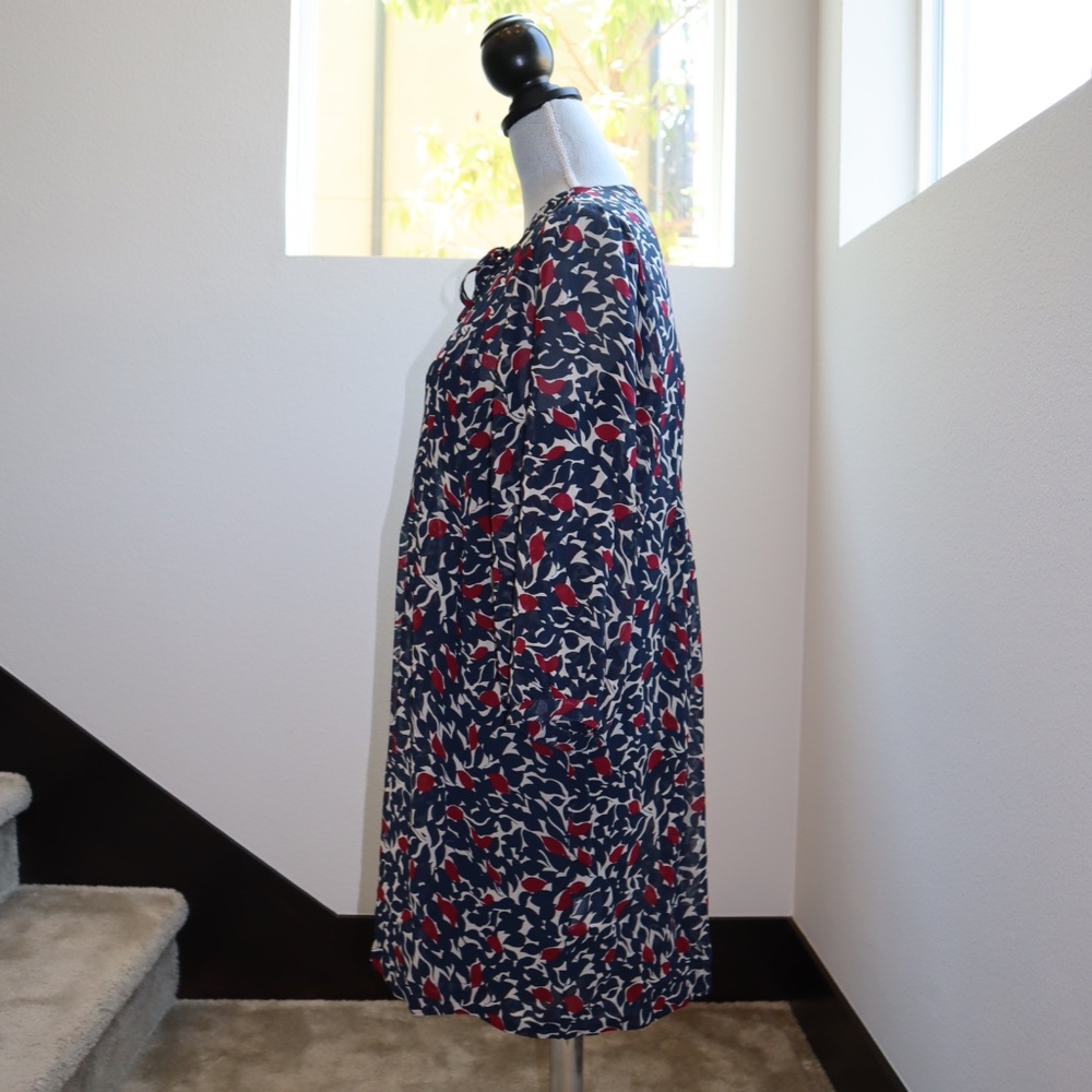 Joie silk boho chic bow-neck leaf-floral-like print dress sz M